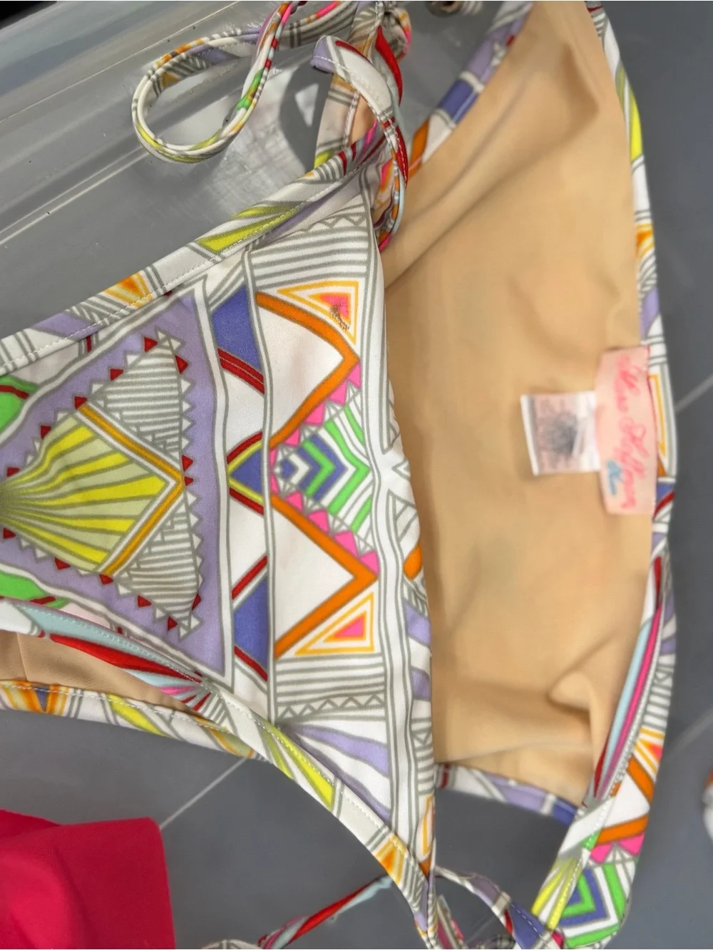 Mara Hoffman Geometric Triangle Bikini Set Side Tie Swimwear Size L